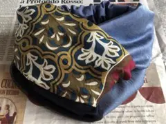 リバーシブル　アフリカン　ターバン　ハンドメイド　ブルー　クロス　グリーン　黒のサムネイル