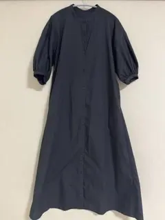 最終価格　GU バンドカラーシャツワンピース（5分袖）ダークグレー