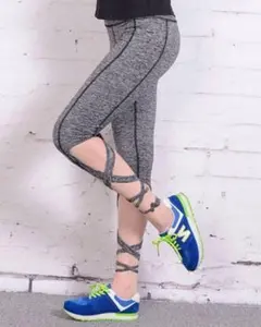 新品未使用【美脚◆個性派レギンス◆267】スポーティーバンデージ★グレー