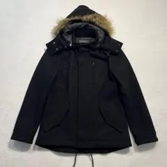 マングローブ/ウール混/ファーフード/中綿防寒/比翼/ミディアム丈/黒/M