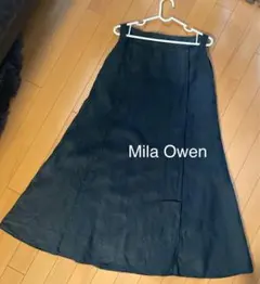 Mila Owen リネン100% 後巻き風 フレアスカート チャコールグレー
