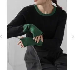 Bonjour Sagan 配色フィンガーホールリブニット　ブラック