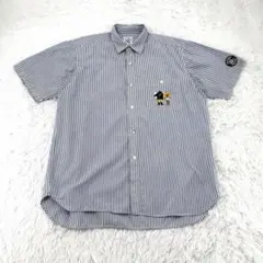 【日本製】SINACOVA 半袖シャツ ストライプ ロゴ刺繍 青 Mのサムネイル