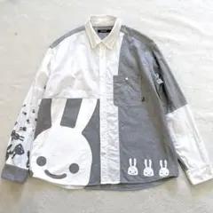 CUNE キューン　ばらばらB.Dシャツ　つぎはぎ　うさぎ　グレー×ホワイト　L