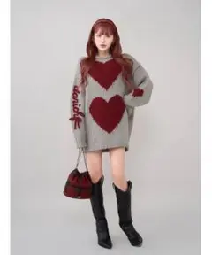 Darich ダーリッチ ハートロゴローゲージニットチュニック オーバー グレー