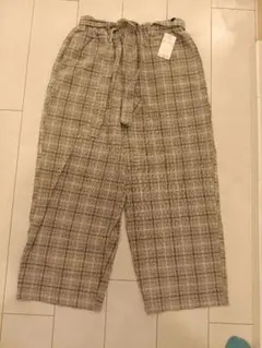 新品　茶チェック柄ワイドパンツ М〜L　サマンサモスモス　SM