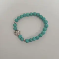 ターコイズビーズブレスレット 貝殻チャーム付き