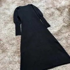 GRL グレイル (M) パフスリーブ リブニット ロングワンピース 黒 長袖