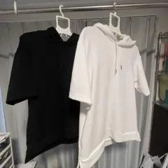 美品 メンズ GU ホワイト ブラック 半袖パーカー フード付き バラ売り M