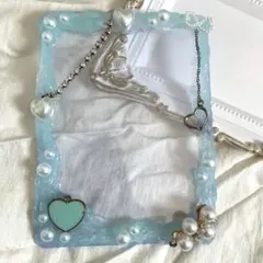 B7 水色 シルバー Y2K L判 写真ケース デコ ホイップデコ 硬質ケース