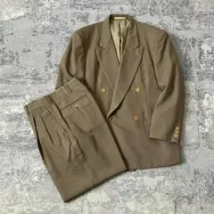 【90S】セットアップ スーツ ワイドスラックス ダブル カーキ ヴィンテージ