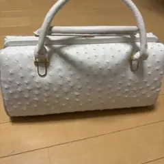 ホワイトレザーエンボスハンドバッグ　オーストリッチ
