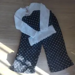 プチマイン　セットアップ白黒水玉模様 長袖カットソーとパンツセット　100センチ