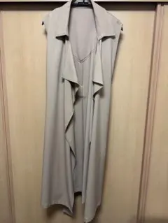 ベージュ ロングベスト　ジレ　 Lサイズ