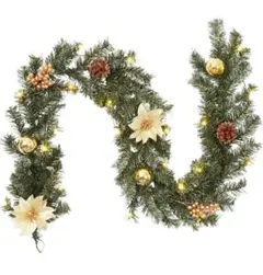 クリスマス❣️飾り ガーランド 2.7m LEDライト付き 松かさ付き ゴールド