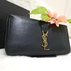 ✨未使用級　付属品完備✨サンローラン　長財布　ラウンドファスナー シボ革　黒のサムネイル