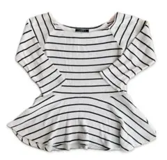 ストライプ フレアシルエット トップス M 7部丈