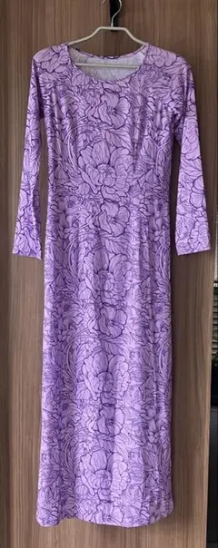 アオザイ　紫色 花柄 長袖 ロングワンピース　áo dài