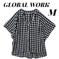 【グローバルワーク】 ギンガムチェック柄 半袖シャツ Mサイズ スキッパーのサムネイル