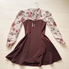 レトロ 花柄 ワンピース Aライン 韓国ブランド