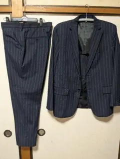 GUネイビー ストライプ ビジネススーツ セット