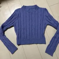 パープル ケーブル編み クロップドニット S