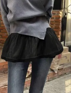 ミニスカート　レイヤード　ブラック　ウィッシュコア　韓国ファッション