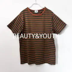 BEAUTY&YOUTH ボーダーTシャツ L 茶色×緑　メンズ 秋コーデ