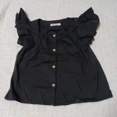 H&M フリル袖 半袖シャツ 黒110cm