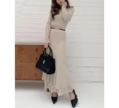 リゼクシー　マーメイドワンピース　カシュクール　ベージュ　ニットワンピ