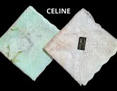 新品・未使用CELINE レースハンカチセット2枚 ロゴ刺繍