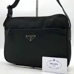 ✨美品✨プラダ ショルダーバッグ 三角ロゴ シルバー金具 ナイロン レザー 黒