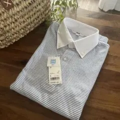 新品未使用☆ユニクロドライ機能付きホワイトストライプポロシャツ S