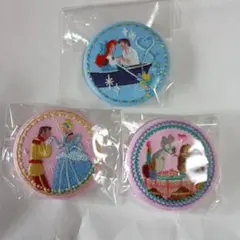 ディズニー刺繍缶バッジ３点セット　アリエル　わんわん物語　シンデレラ