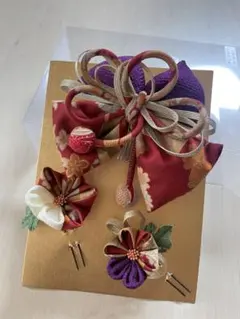 つまみ細工　和風花飾りセット ヘアピン付き