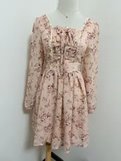 未使用チャーム付き LIZ LISA LIZMELO 花柄 ミニワンピース 長袖