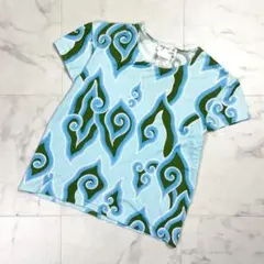 アニエスベー 半袖Tシャツ クロップド丈 総柄 水色 サイズ2*OD1304