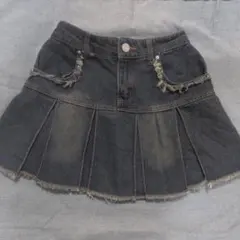 WEGO　プリーツヘムフリンジデニムミニスカート