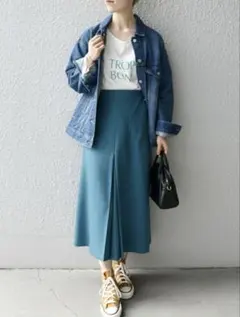 シップスエニィ【S】フロントボックスプリーツ タックミディスカート フレア