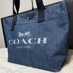 COACH26ジャストサイズコーチデニムブルートートバックブラックマルチ