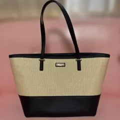 美品　ケイトスペード　かごバッグ　ストロー　レザー　肩掛け