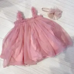 ベビー ドレス ピンク 80cm ヘアバンド付き