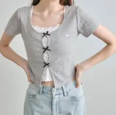OLIVE des OLIVE 映えリボンTee グレー