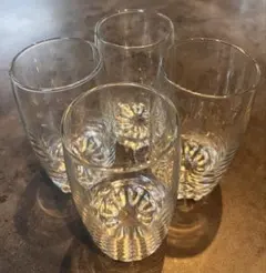 【エコメルカリ便限定】4点セット 底面カット ガラスコップ　クリアグラス 花模様