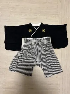 ミッキー着物風ベビー服 黒と白のストライプ 80cm