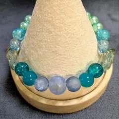 ハンドメイド ビーズブレスレット 青緑