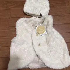 petit main ベビーベスト 80cm ホワイト 帽子付き
