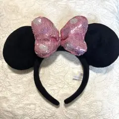 ミニーマウス カチューシャ ディズニー　スパンコール　ピンク　水玉