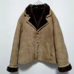 ムートン　ボア　クロップド丈　くるみボタン　レトロ　古着　ブラウン　Fサイズ