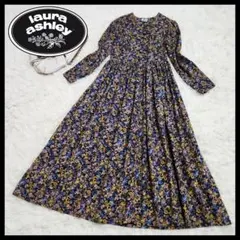 【美品】ローラアシュレイ 英国製 花柄 総柄 プリーツ ロングワンピース マキシ